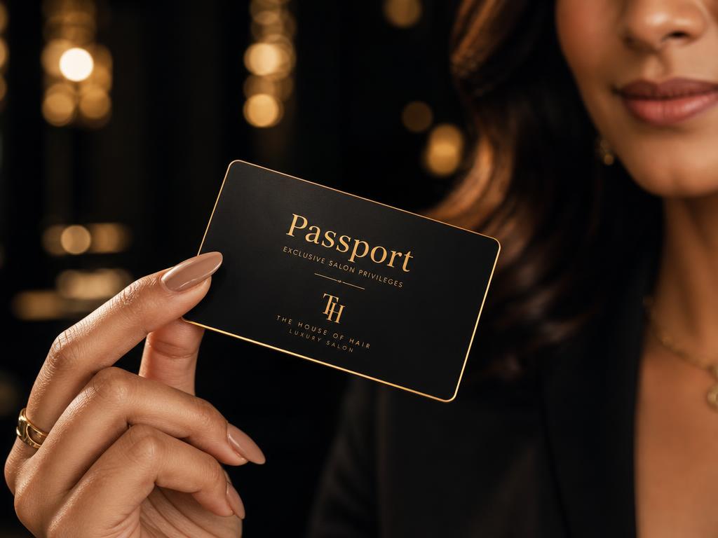 Woman holding a TrimHub Passport membership card
